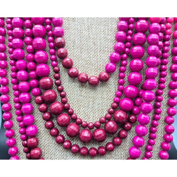 Ombre Shades Pink to Purple Multi Strand Faceted Beaded Statement Necklace 20" - Picture 3 of 9